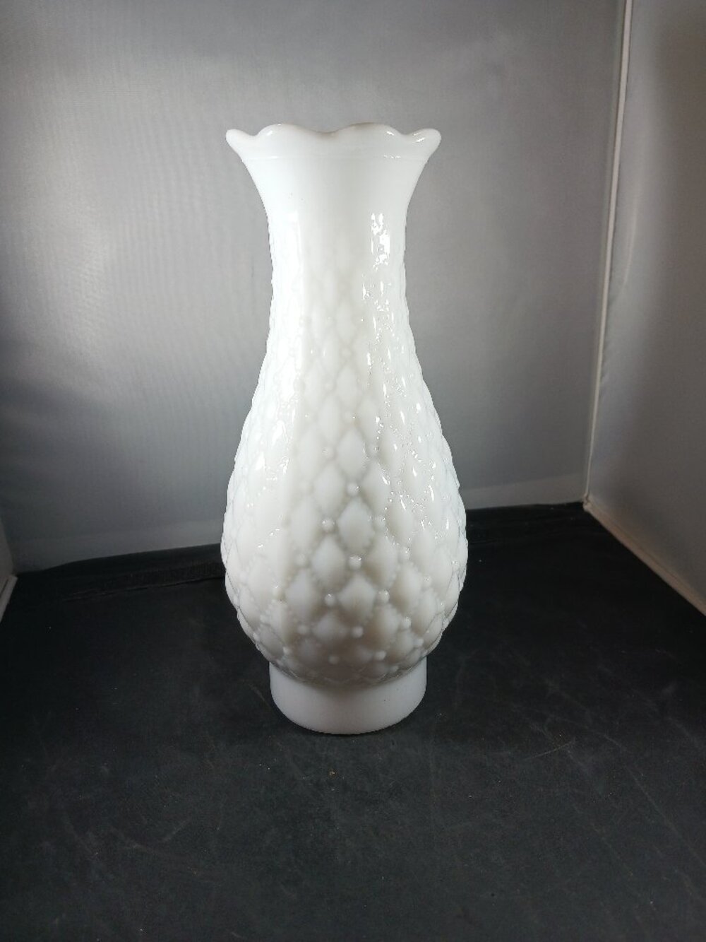 Milk Glass Lamp Shade Quilted Hurricane 10" High 3" Wide